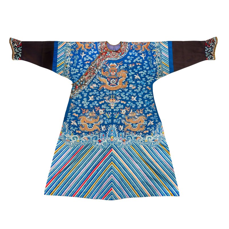 十九世紀 藍地緞綉龍紋吉服 | A BLUE-GROUND SILK EMBROIDERED 'DRAGON' ROBE, JIFU