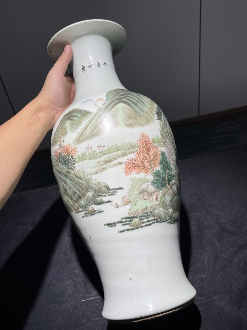 民国 粉彩山水纹大瓶一对 - 图16