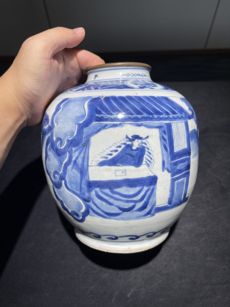 明晚期 青花人物纹罐 - 图5