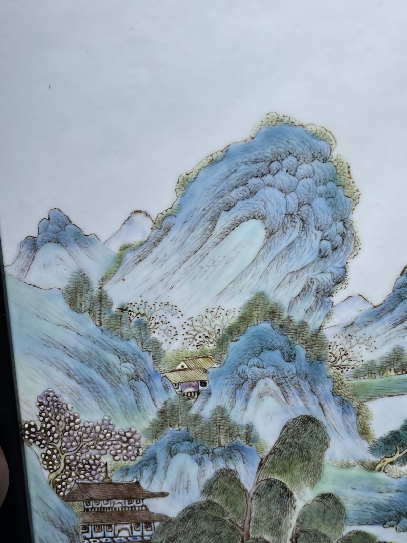 民国 粉彩山水纹插屏 - 图3