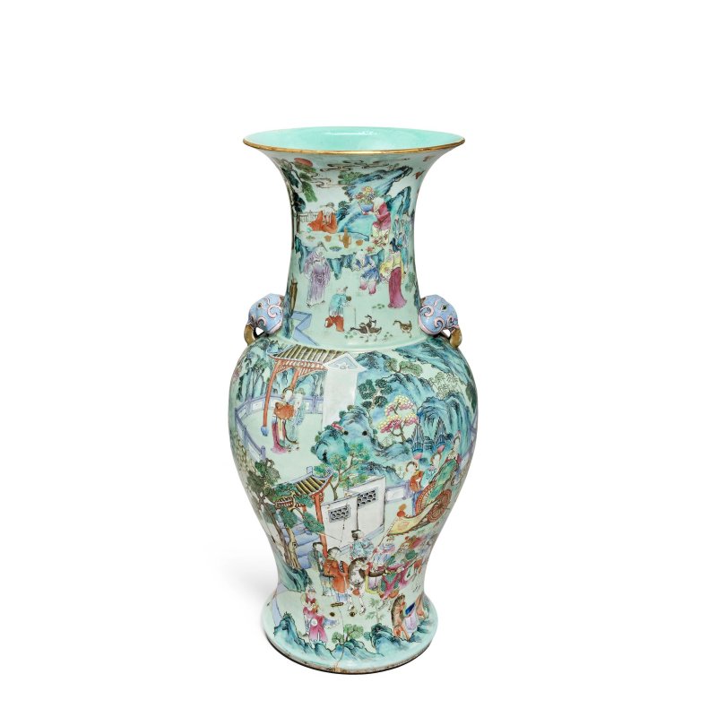 十九世紀 粉彩人物故事圖瓶 | A LARGE FAMILLE ROSE BALUSTER VASE - 图1
