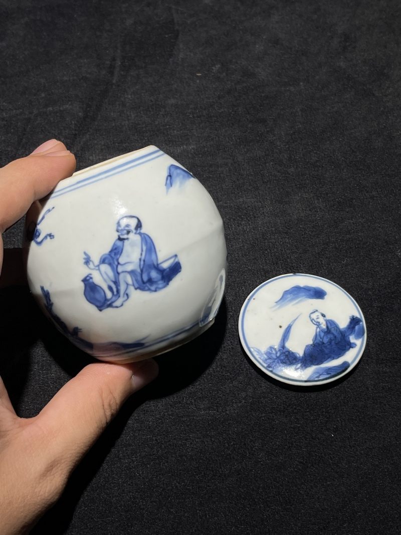 明天启 青花高士图茶入 - 图2