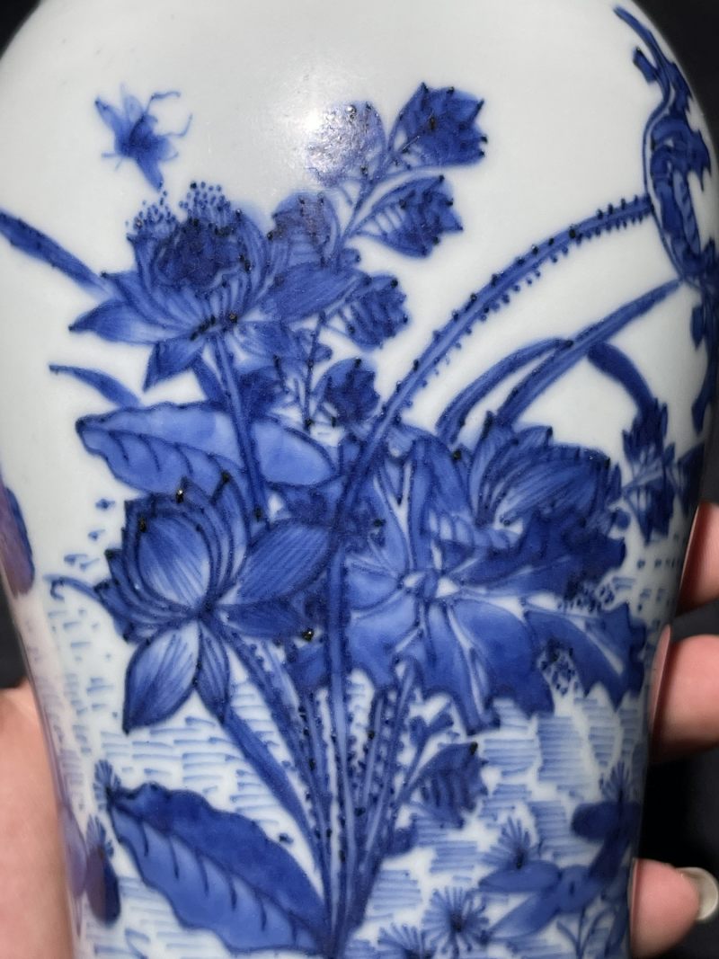 明崇祯 青花花鸟纹莲子罐 - 图7
