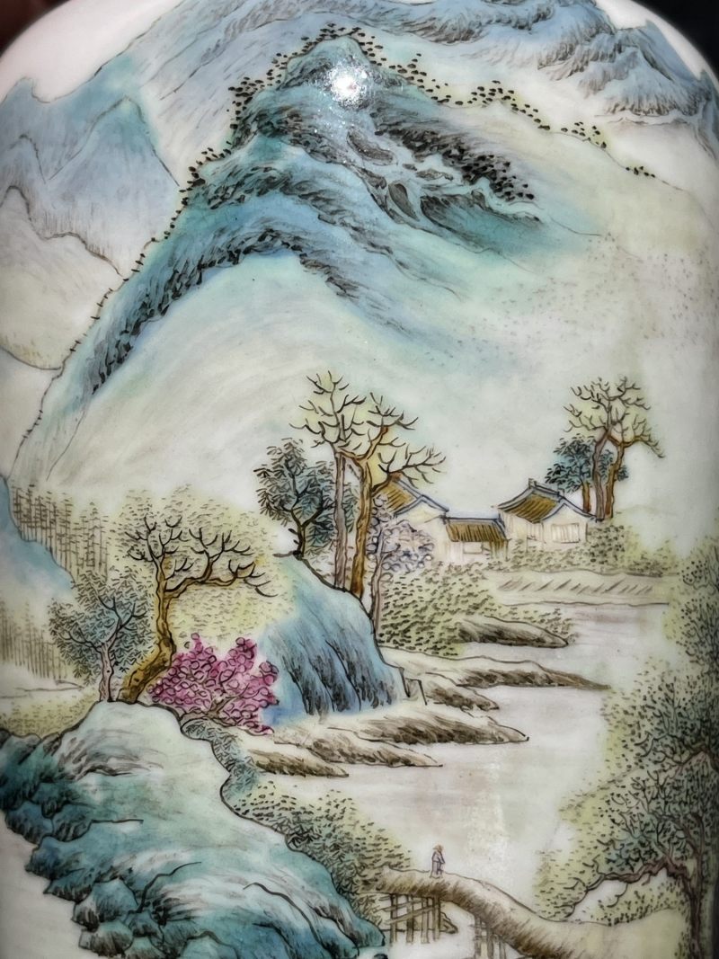 民国 粉彩山水纹洗口瓶 - 图8