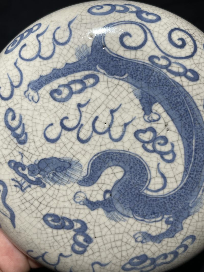 清晚期 浆胎青花龙纹大印盒 - 图3