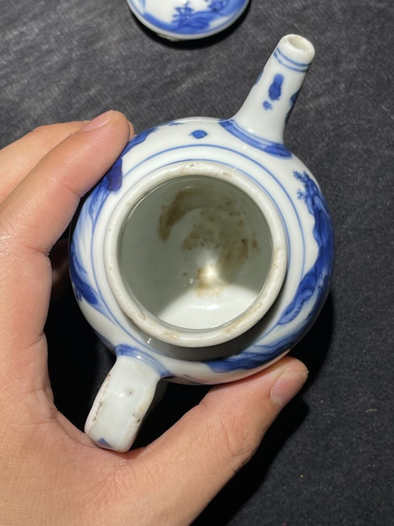 明晚期 青花人物纹茶壶 - 图8