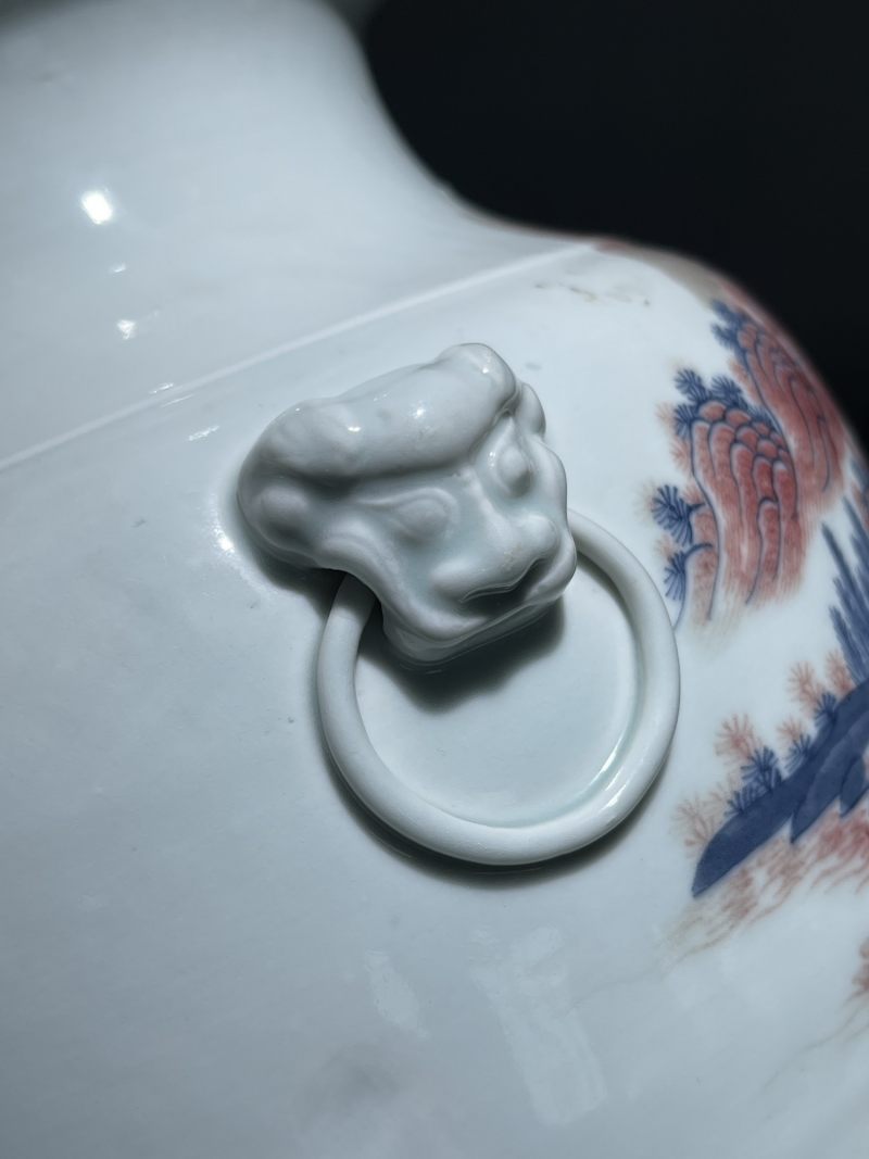 清中期 青花釉里红山水纹铺首尊 - 图4