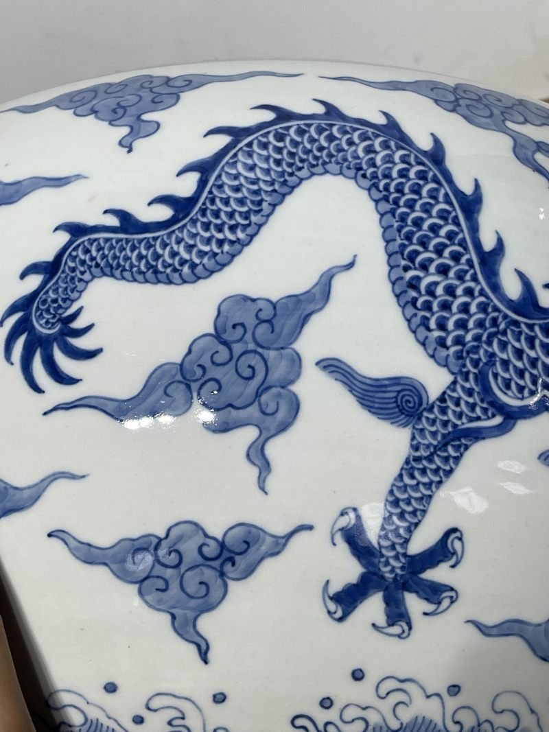 50年代 青花龙纹大卷缸一对 - 图18