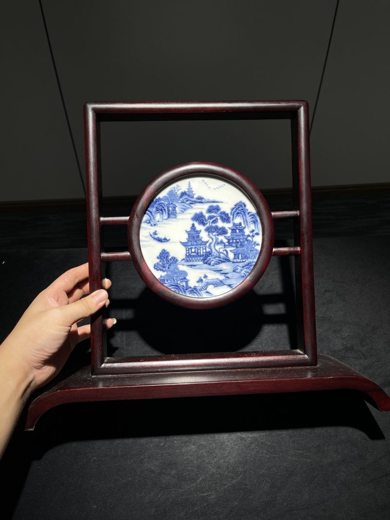 清早期 青花山水人物插屏两件 - 图9