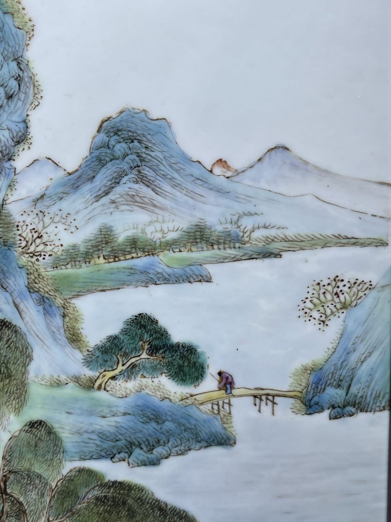 民国 粉彩山水纹插屏 - 图4