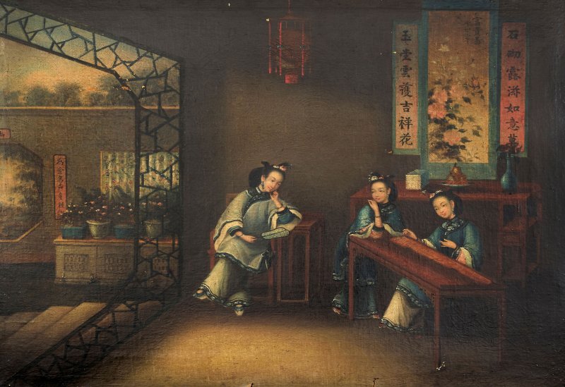 煜呱（傳） 仕女圖兩幅 布面油畫 裝框 | ATTRIBUTED TO YOUQUA (ACTIVE 1840-1870) - 图3
