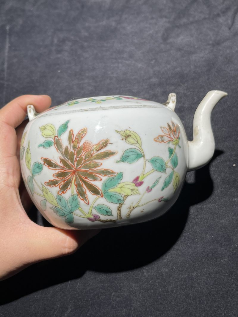 民国 粉彩花鸟纹茶壶一组12件 - 图30