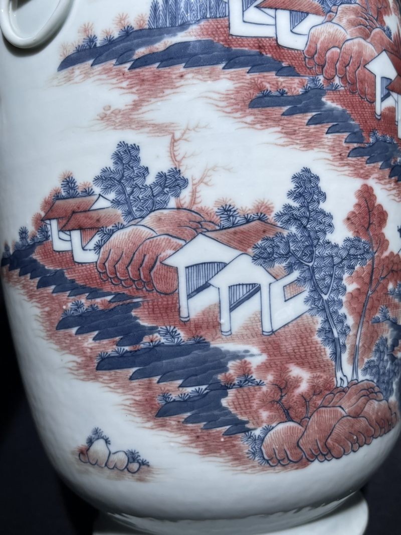 清中期 青花釉里红山水纹铺首尊 - 图5