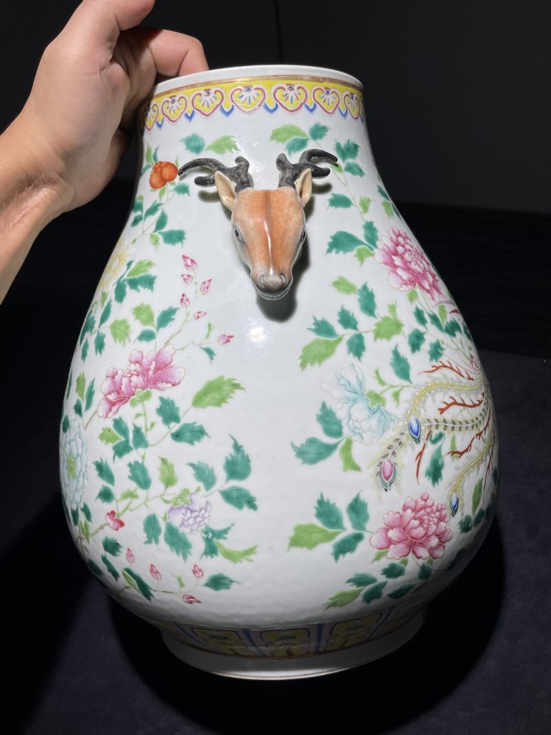清光绪 粉彩花卉纹鹿头尊 - 图5