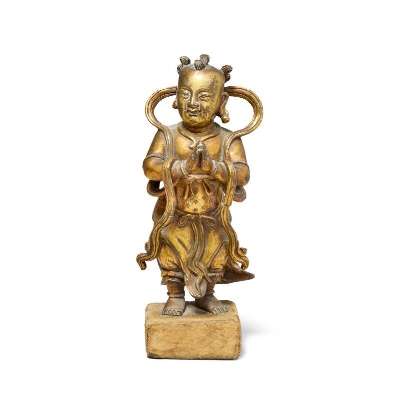 十七世紀 銅鎏金童子像 | A GILT BRONZE FIGURE OF AN ACOLYTE