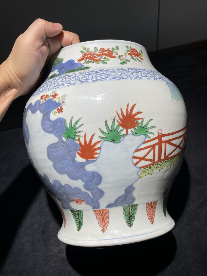 清晚期 青花五彩人物纹将军罐一对 - 图4