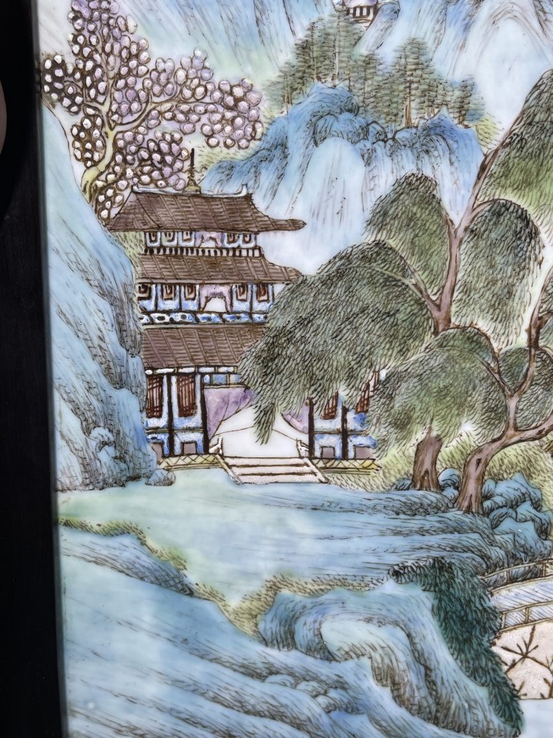 民国 粉彩山水纹插屏 - 图5