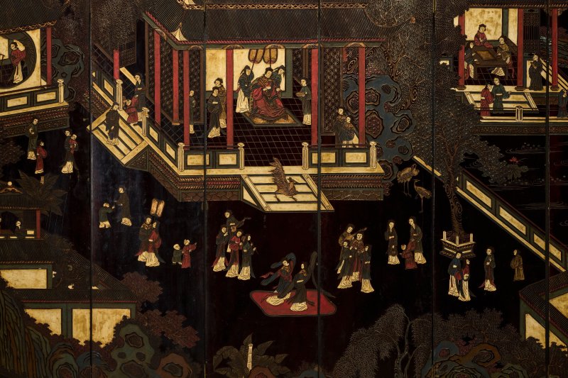 乾隆丙午年（1786）款彩漢宮春曉圖八開屏風 | AN EIGHT-PANEL DOUBLE-SIDED 'COROMANDEL' LACQUER SCREEN - 图12