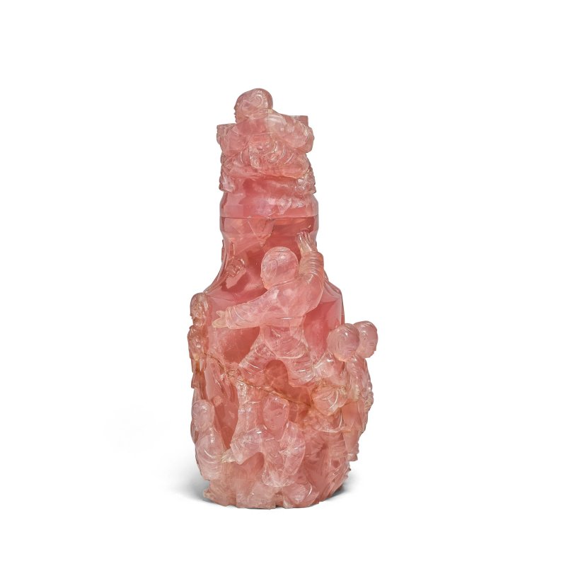 清晚期 粉晶童子紋瓶 | A ROSE QUARTZ 'BOYS' VASE AND COVER - 图2