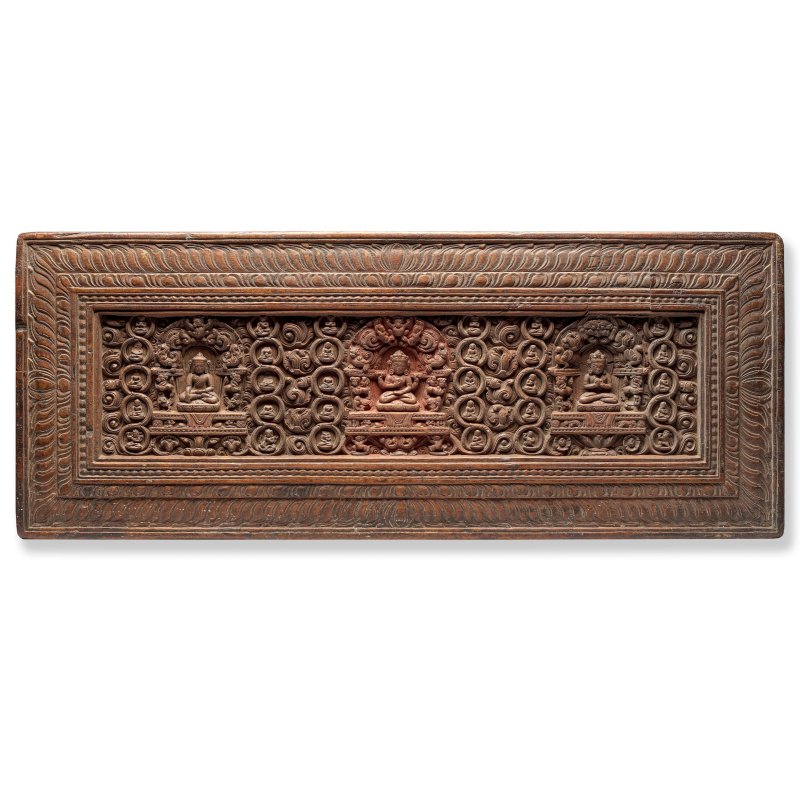西藏 十五世紀 木雕般若波羅蜜多經板 | A WOOD PRAJNAPARAMITA MANUSCRIPT COVER