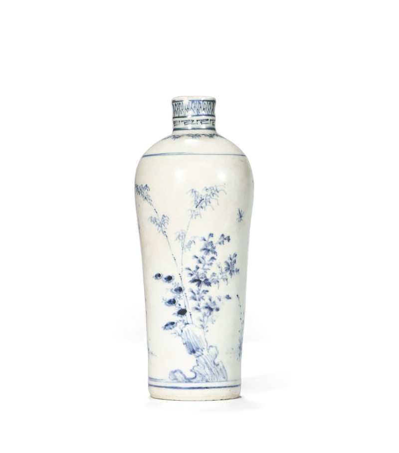 明天启 青花竹菊双清图梅瓶 - 图1