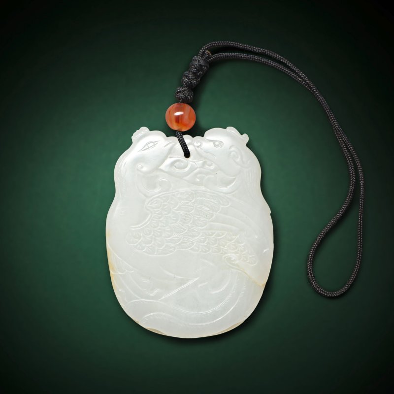 清晚期 白玉龍鳳紋佩 | A WHITE JADE 'DRAGON AND PHOENIX' PLAQUE - 图3