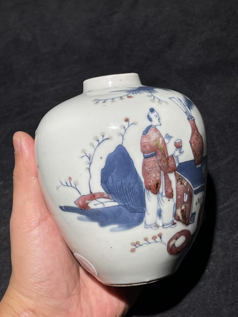 清晚期 青花釉里红人物纹小罐 - 图3