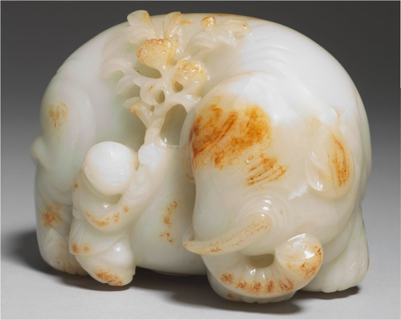清乾隆 白玉雕童子洗象 | A SUPERB WHITE AND RUSSET JADE CARVING OF AN ELEPHANT AND BOY - 图5