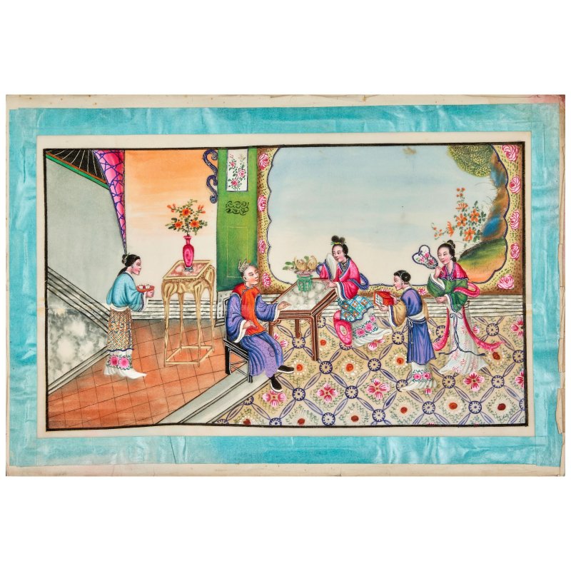 中國畫家 十九世紀 宮廷園景室内圖 冊頁十開 水粉通草畫 | CHINESE ARTIST (19TH CENTURY) - 图10