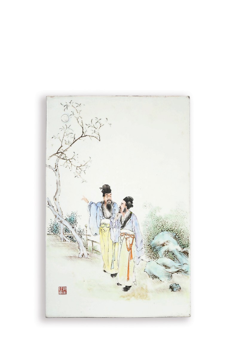民国 刘希任款粉彩人物纹瓷板