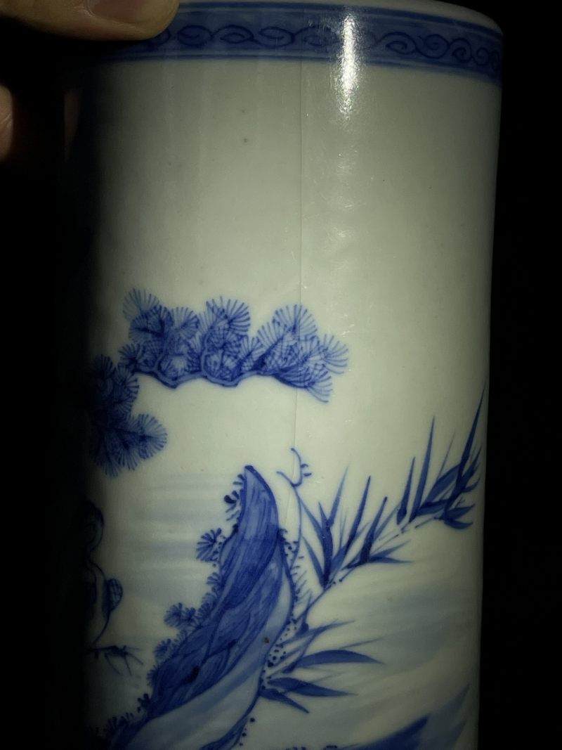 清中期 青花松鹤图经筒 - 图13
