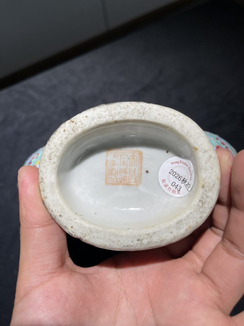 清同治 粉彩花卉开光花鸟人物纹抱月瓶一对 - 图22