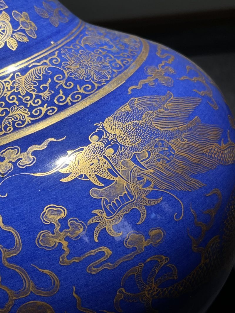 清光绪 祭蓝描金龙纹赏瓶一对 - 图22