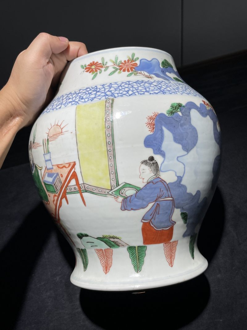 清晚期 青花五彩人物纹将军罐一对 - 图5