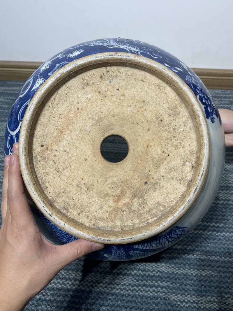 清中期 青花富贵白头纹大花盆一对 - 图24
