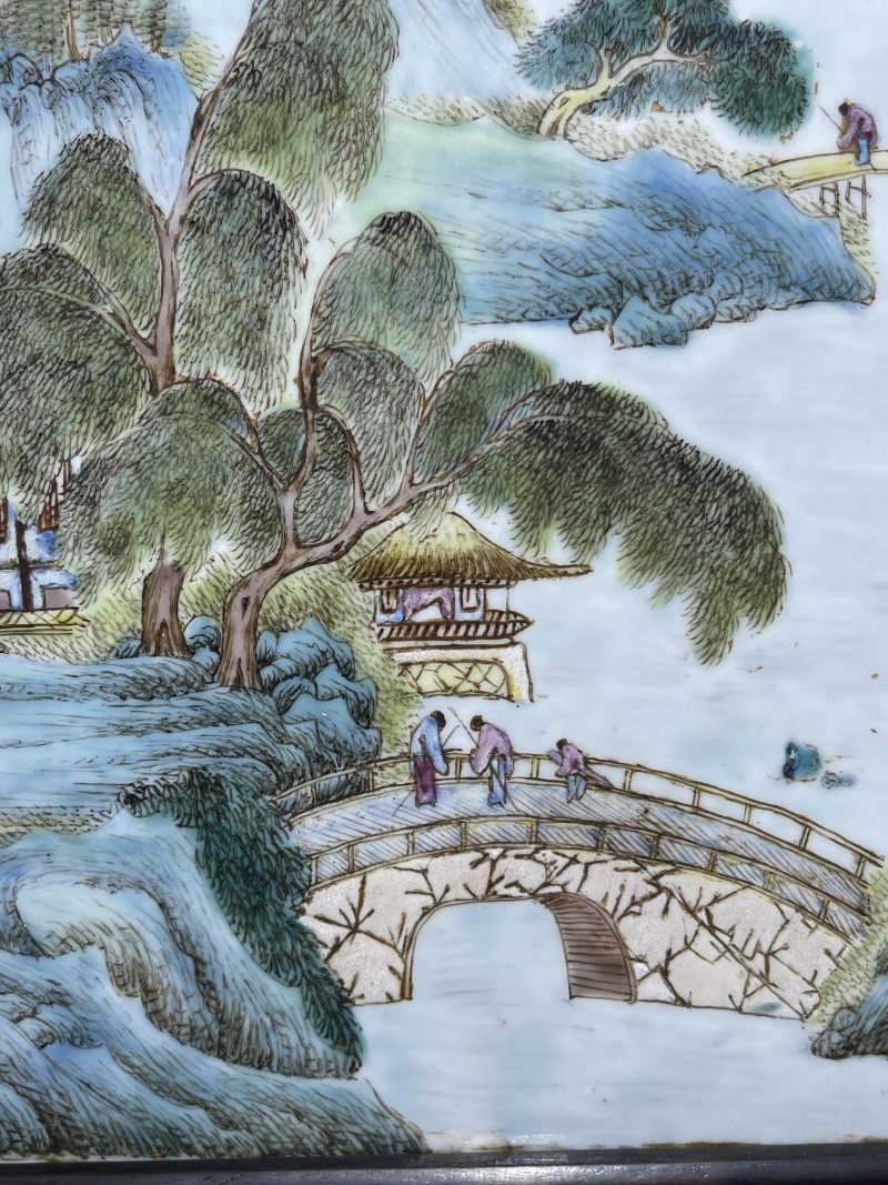 民国 粉彩山水纹插屏 - 图6