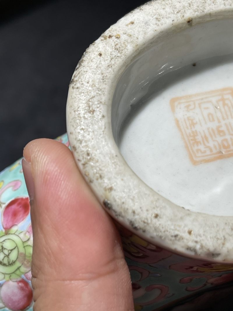 清同治 粉彩花卉开光花鸟人物纹抱月瓶一对 - 图23
