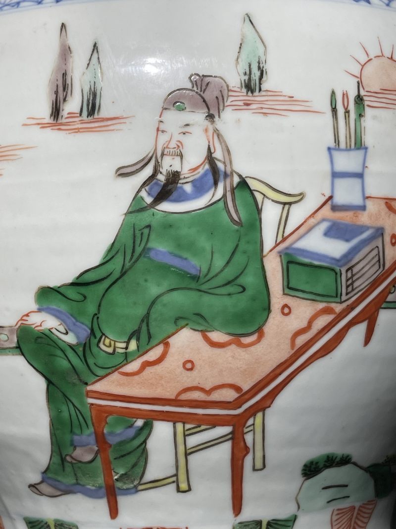 清晚期 青花五彩人物纹将军罐一对 - 图6