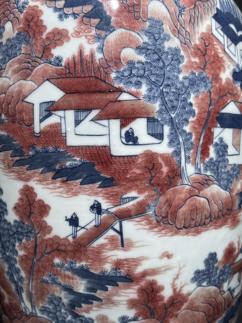 清中期 青花釉里红山水纹铺首尊 - 图7