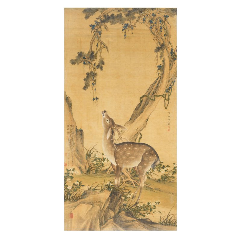 謝身灌（約活躍于1751年）鹿壽圖 絹本設色 鏡框 | XIE SHENGUAN (ACTIVE C.1751) - 图6