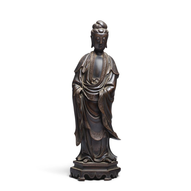 十七/十八世紀 銅錯銀觀音像 | A SILVER-INLAID BRONZE FIGURE OF GUANYIN - 图4
