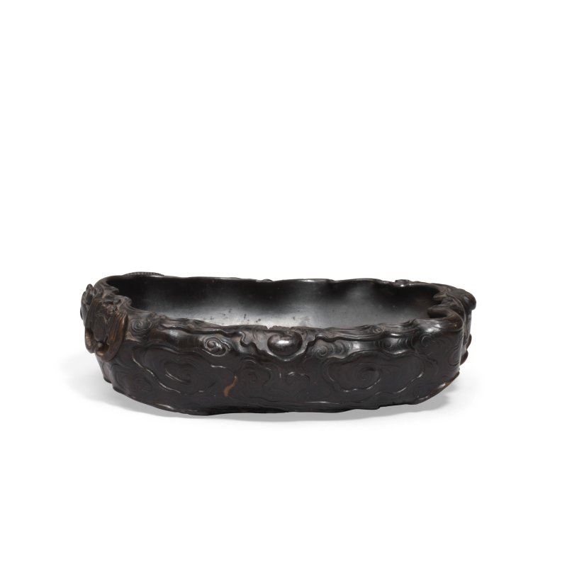 十八世紀 端石龍紋洗 | A RARE DUAN STONE 'DRAGONS AND BATS' BRUSH WASHER - 图3
