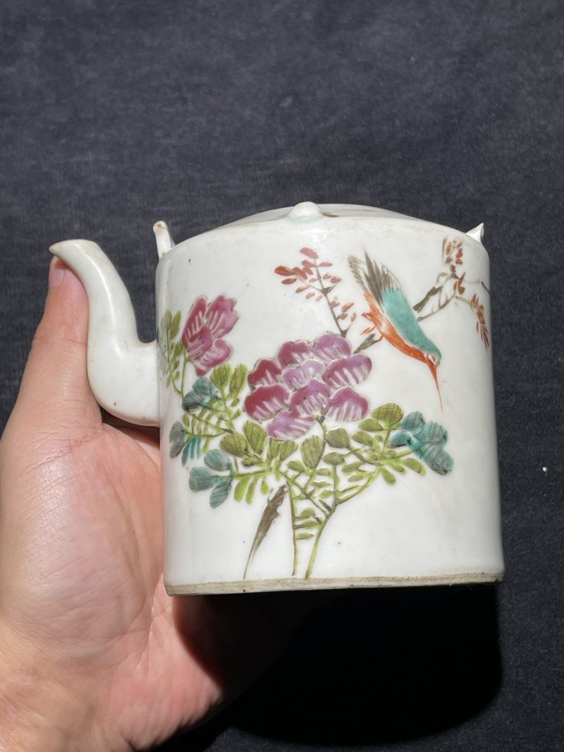 民国 粉彩花鸟纹茶壶一组12件 - 图70