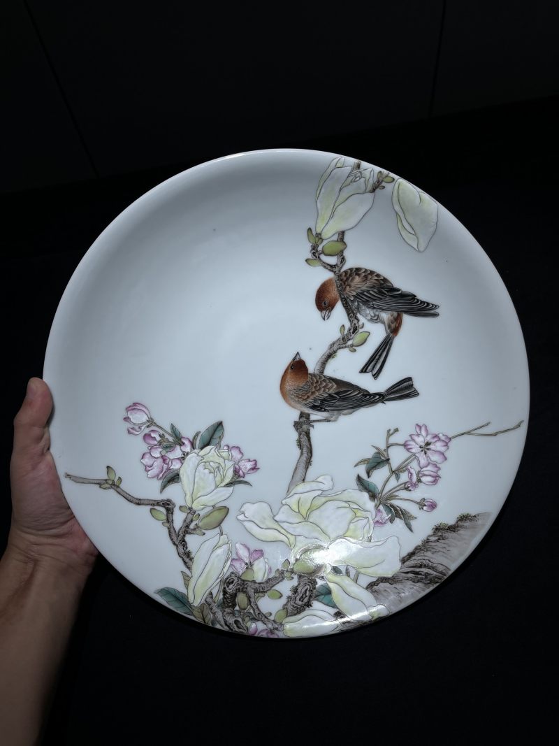 50年代 粉彩花鸟纹大盘 - 图2