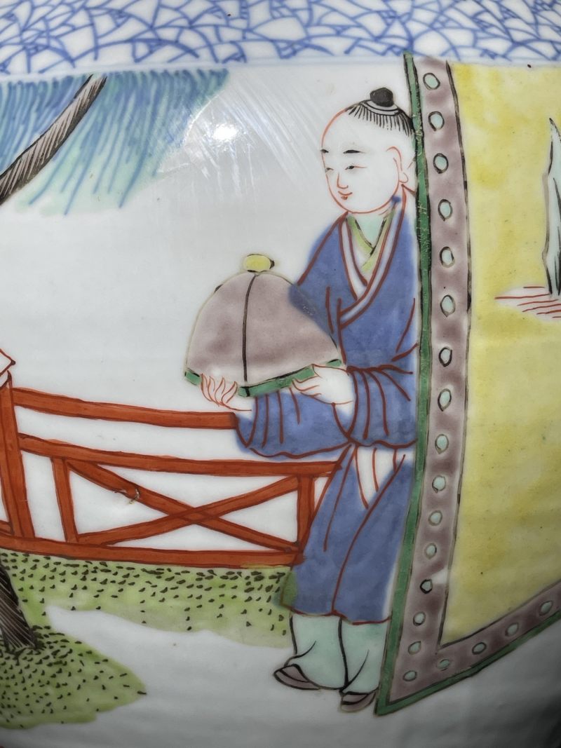 清晚期 青花五彩人物纹将军罐一对 - 图7