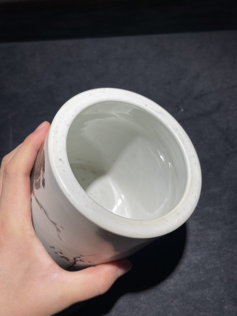 民国 墨彩花鸟纹笔筒 - 图7