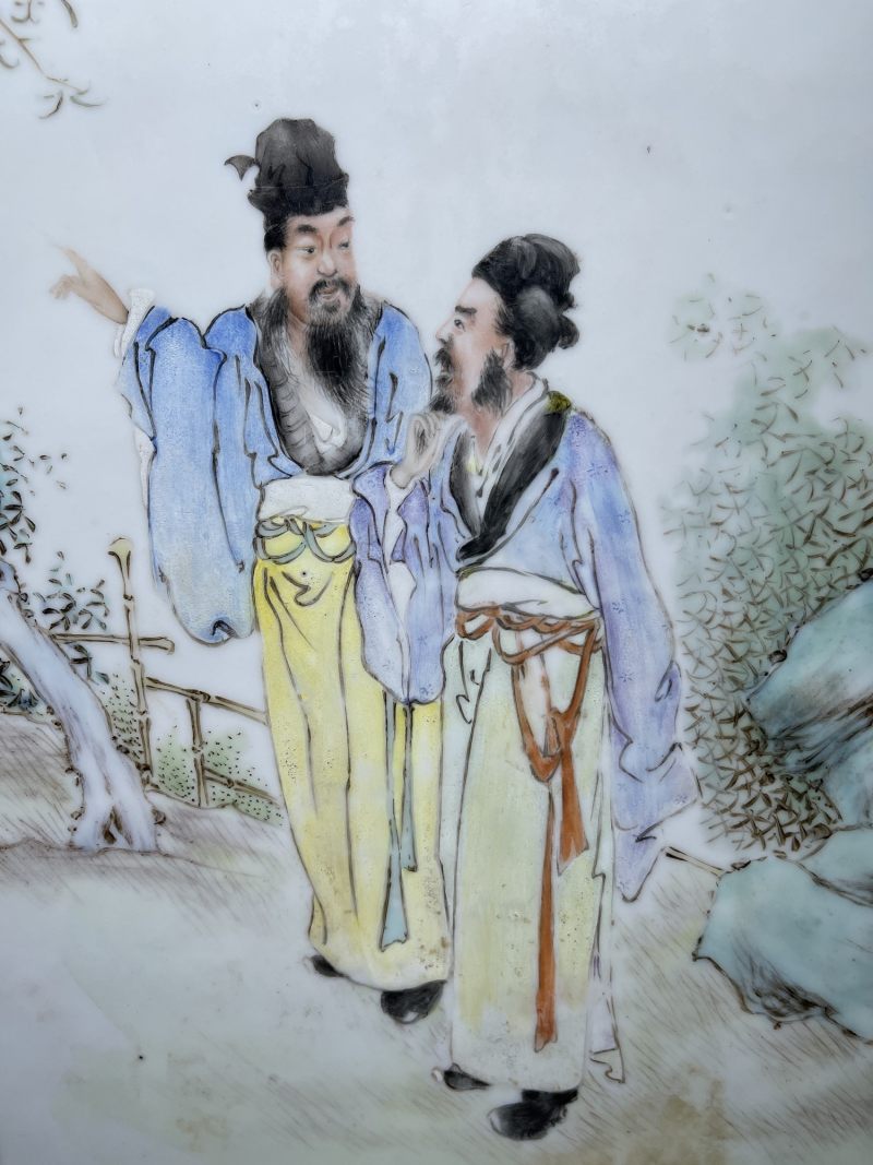 民国 刘希任款粉彩人物纹瓷板 - 图3