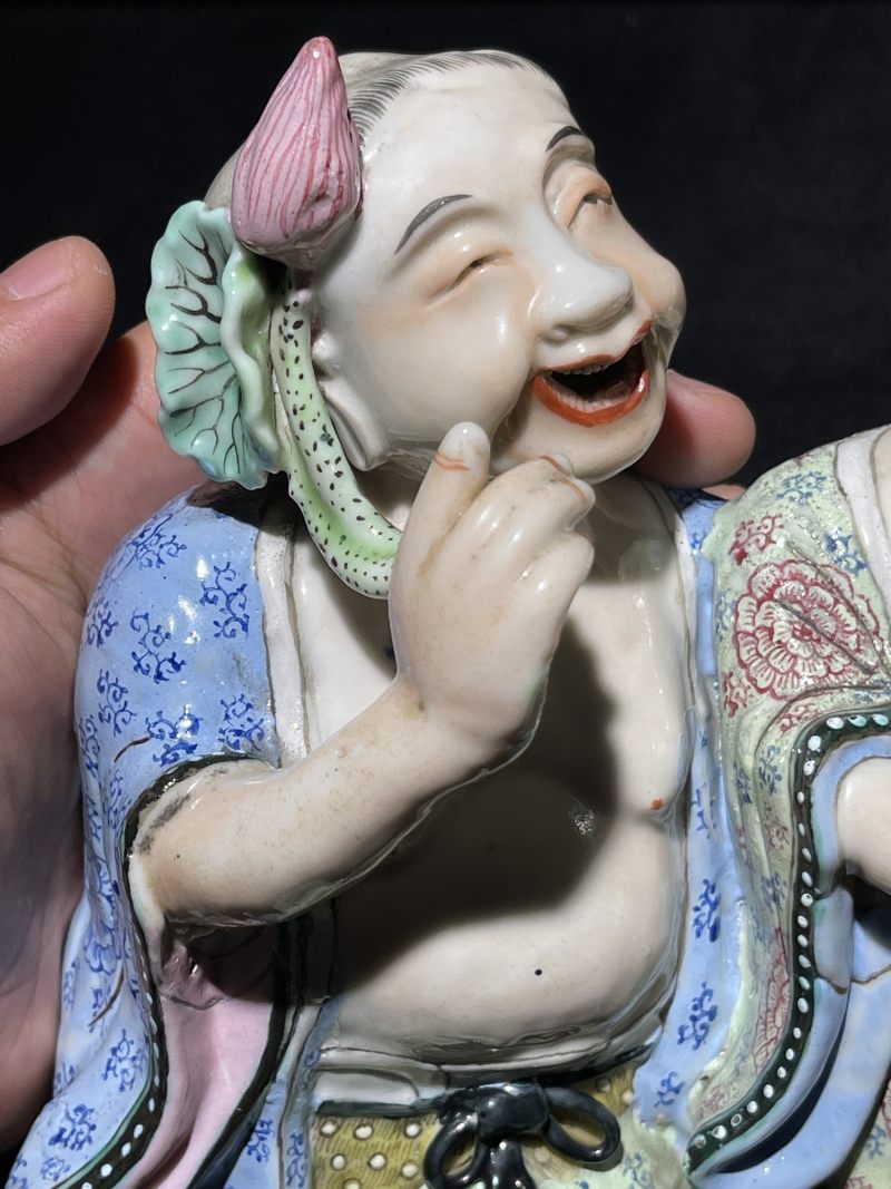 清乾隆 粉彩和合二仙瓷塑 - 图4