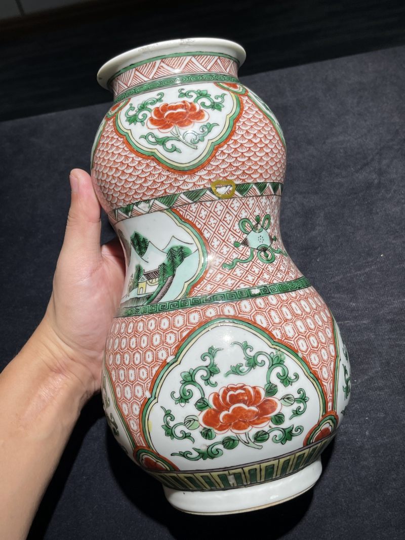 清晚期 五彩花卉纹葫芦瓶 - 图2