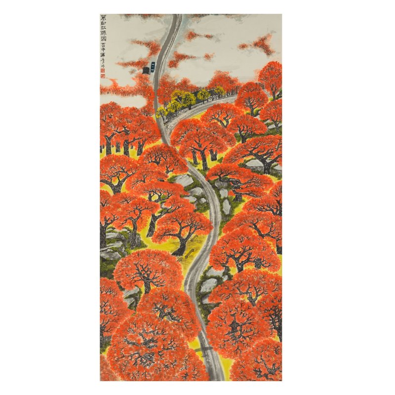 羅青 萬樹紅楓圖 設色紙本 鏡框 二零零六年 | LUO QING (LO CH'ING, 1948-)